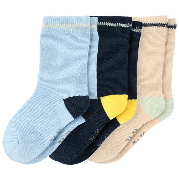 Bild 1 von 3 Paar Baby Socken mit farbiger Ferse HELLBLAU / DUNKELBLAU / BEIGE