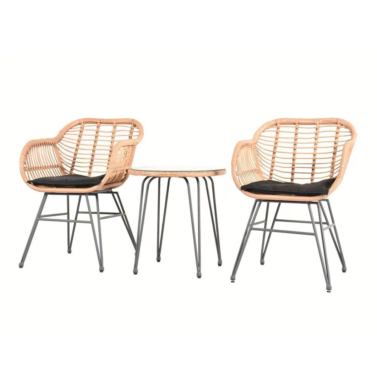 Bild 2 von Happy Home 3 tlg. Casual Set HGS43-SCH helles Rattan mit Sitzkissen in schwarz