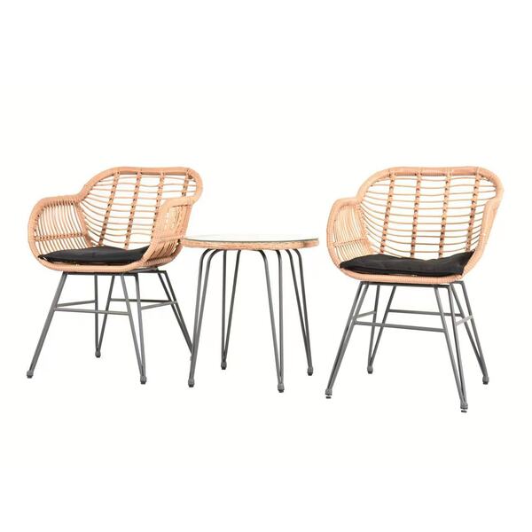 Bild 2 von Happy Home 3 tlg. Casual Set HGS43-SCH helles Rattan mit Sitzkissen in schwarz