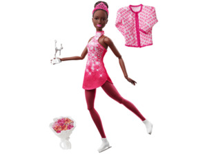 BARBIE Eiskunstläuferin Puppe (schwarze Haare), Barbie Set inkl. Zubehör Spielzeugpuppe Mehrfarbig
