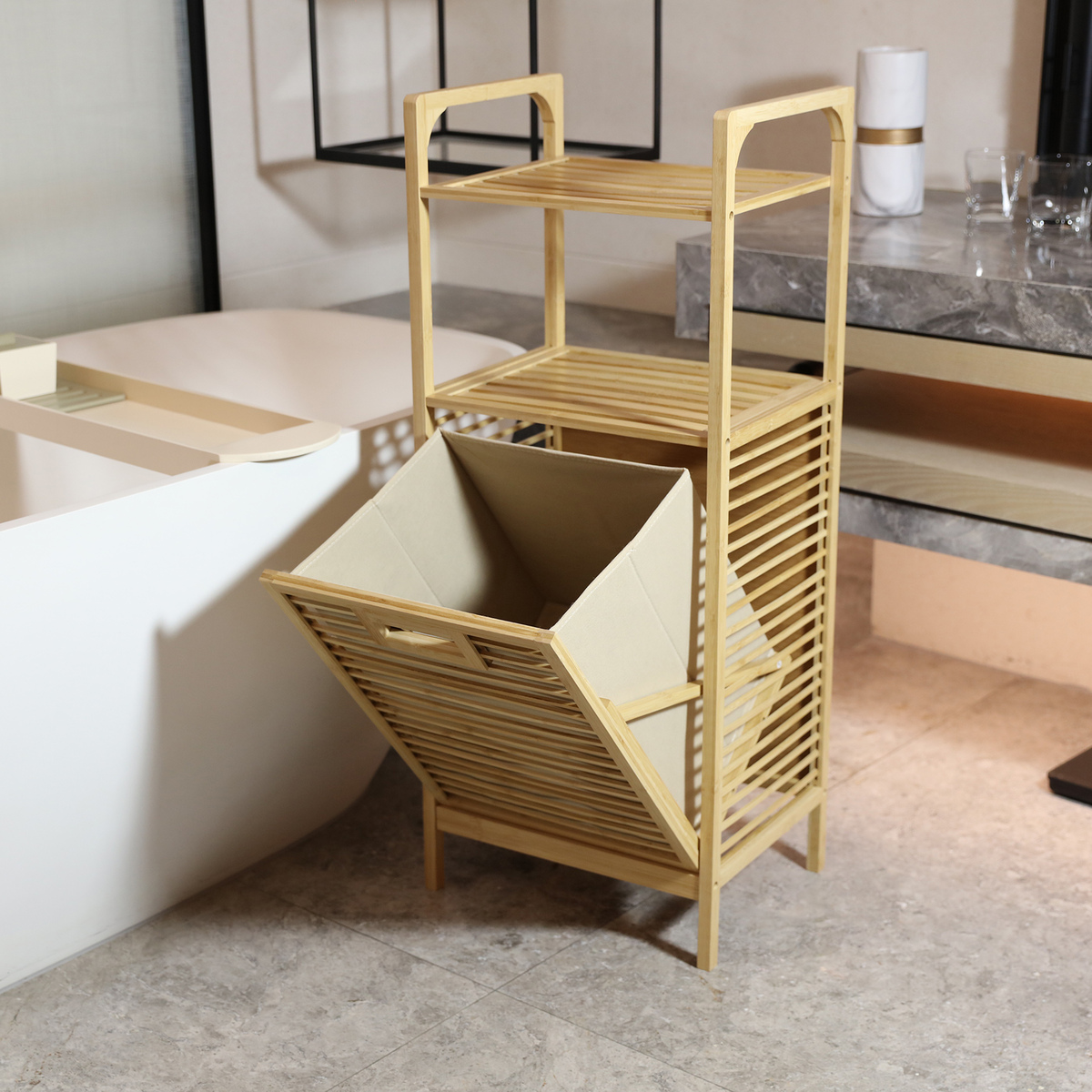 Bild 1 von Trendstabil Wäschekorb mit Ablage aus Bambus