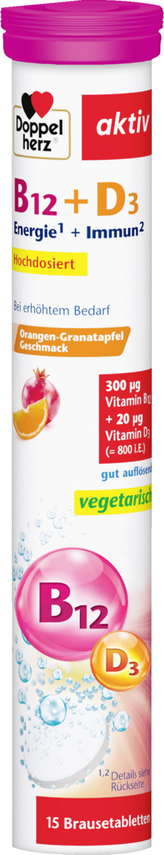 Bild 1 von Doppelherz B12 + D3 Energie¹ + Immun² Brausetabletten