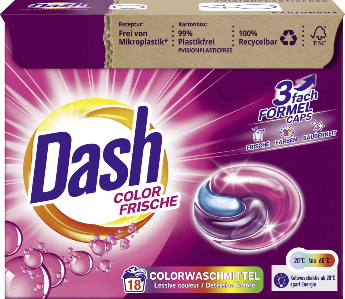 Bild 1 von Dash Colorwaschmittel Caps 3in1 Color Frische 18 WL