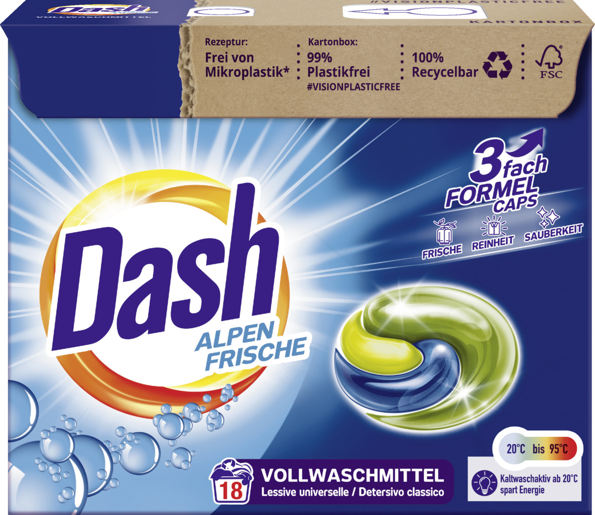 Bild 1 von Dash Vollwaschmittel Caps 3in1 Alpen Frische 18 WL