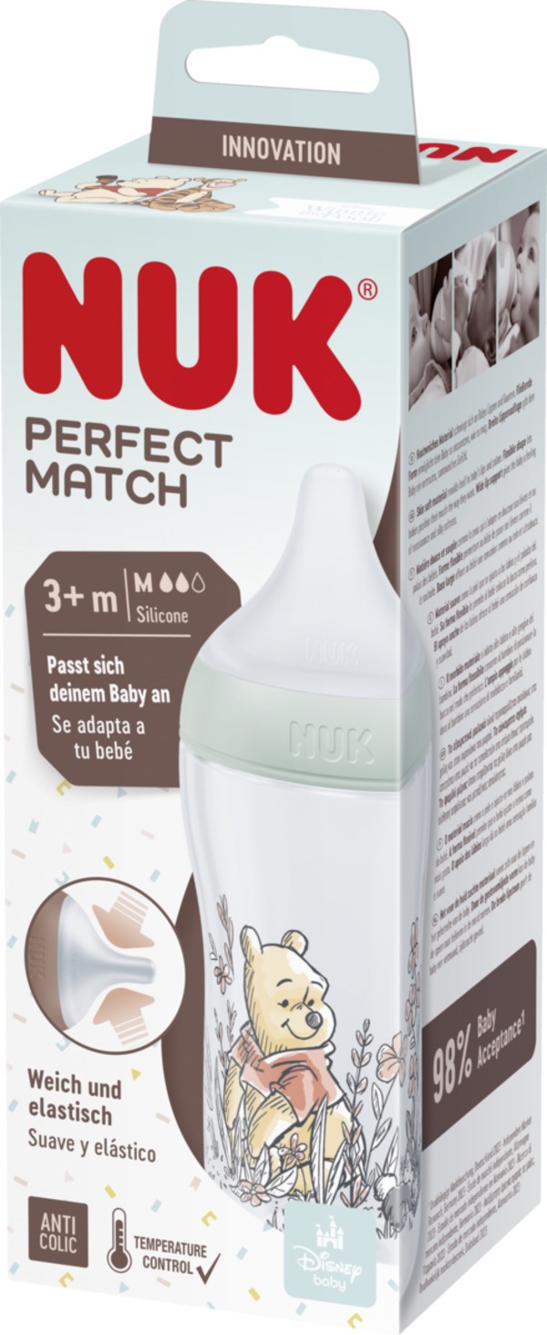 Bild 1 von NUK Perfect Match Babyflasche Winnie Puuh mit Temperature Control, ab 3 Monate, 260 ml