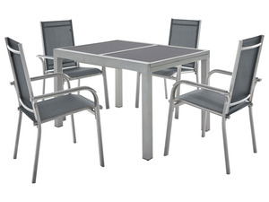 LIVARNO home Alu-Set »Houston« 5-teilig - Ausziehtisch & 4 Stapelsessel, silber/grau