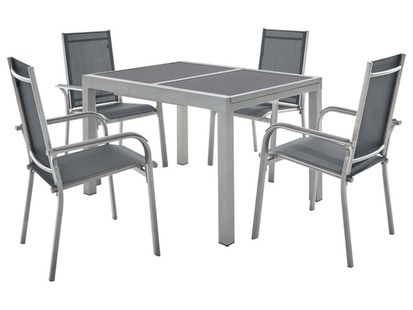 Bild 1 von LIVARNO home Alu-Set »Houston« 5-teilig - Ausziehtisch & 4 Stapelsessel, silber/grau