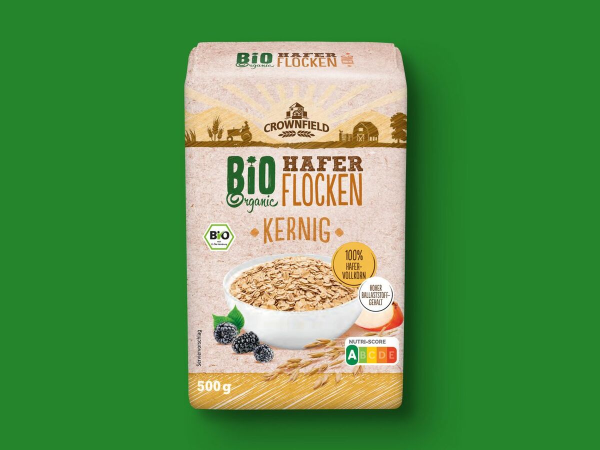 Bild 1 von Crownfield Bio Haferflocken Kernig, 
         500 g