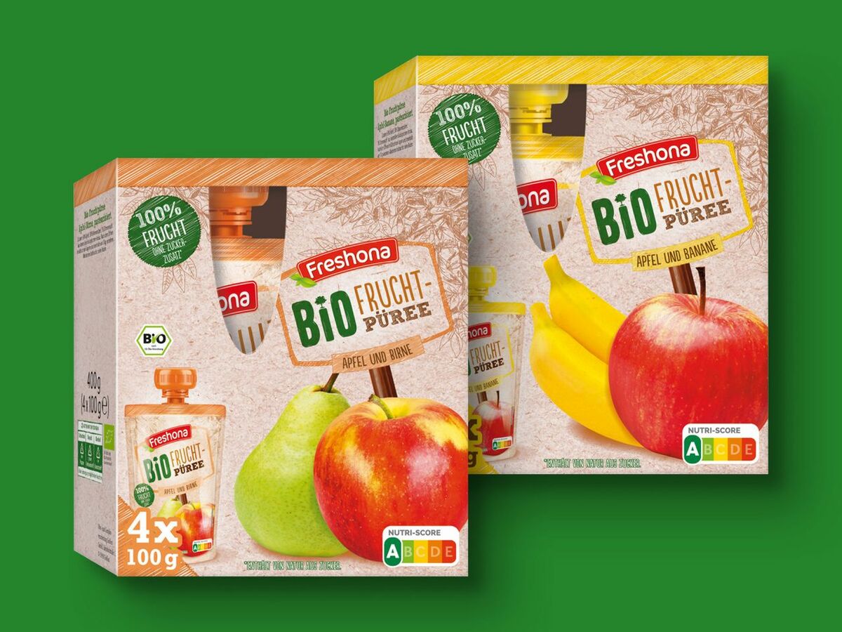 Bild 1 von Freshona Bio Frucht-Püree, 
         4x 100 g