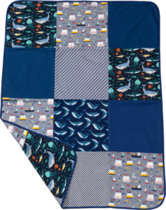 ALANA Patchwork Decke, ca. 100 x 75 cm, aus Bio-Baumwolle, blau