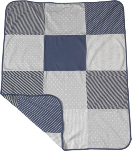 ALANA Patchwork Decke, ca 100 x 75 cm, aus Bio-Baumwolle, blau, grau