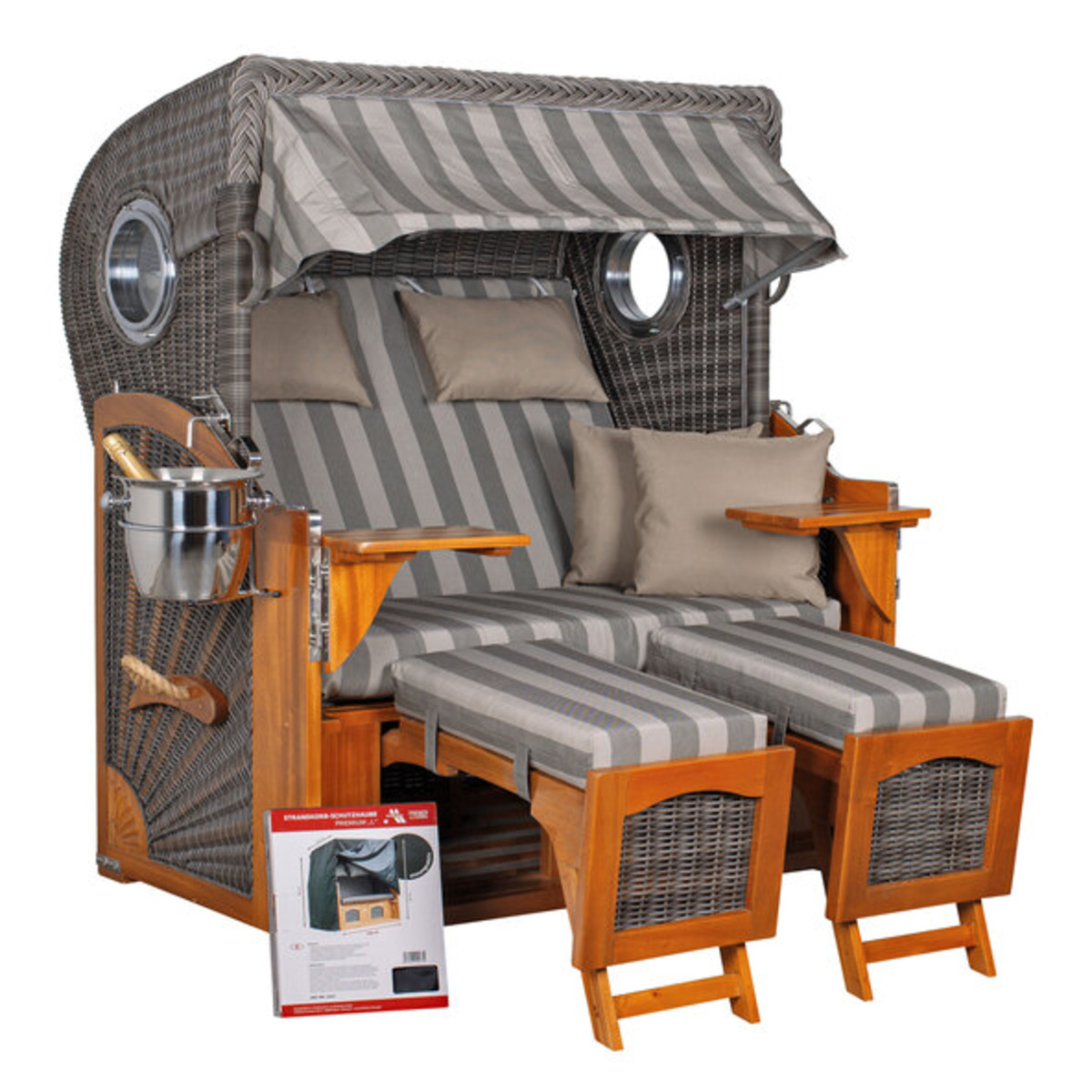 Bild 1 von Strandkorb Sellin, inkl. Zubehör-Set, grau gestreift