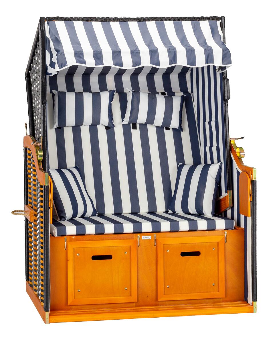 Bild 1 von Strandkorb Nordsee Sylt Halblieger 2-Sitzer Blau/Weiß, Blau, Weiß