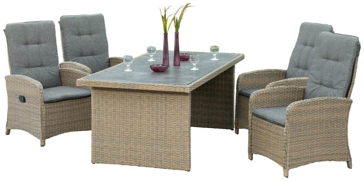 Bild 1 von Gartengarnitur 5-tlg. Atrani Textil/Glas/Metall/Kunststoff, Grau, Schieferfarben, Beige