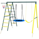 Bild 1 von Outsunny Kinderschaukel-Set, 4 in 1 Schaukelgerüst Schaukelgestell mit 2 Schaukeln, Basketballkorb, Kletterleiter, Gartenschaukel für 3-8 Jahre Kinder, Stahl, Gelb