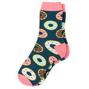 1 Paar Damen Socken mit Donut-Motiven PETROL / ROSA