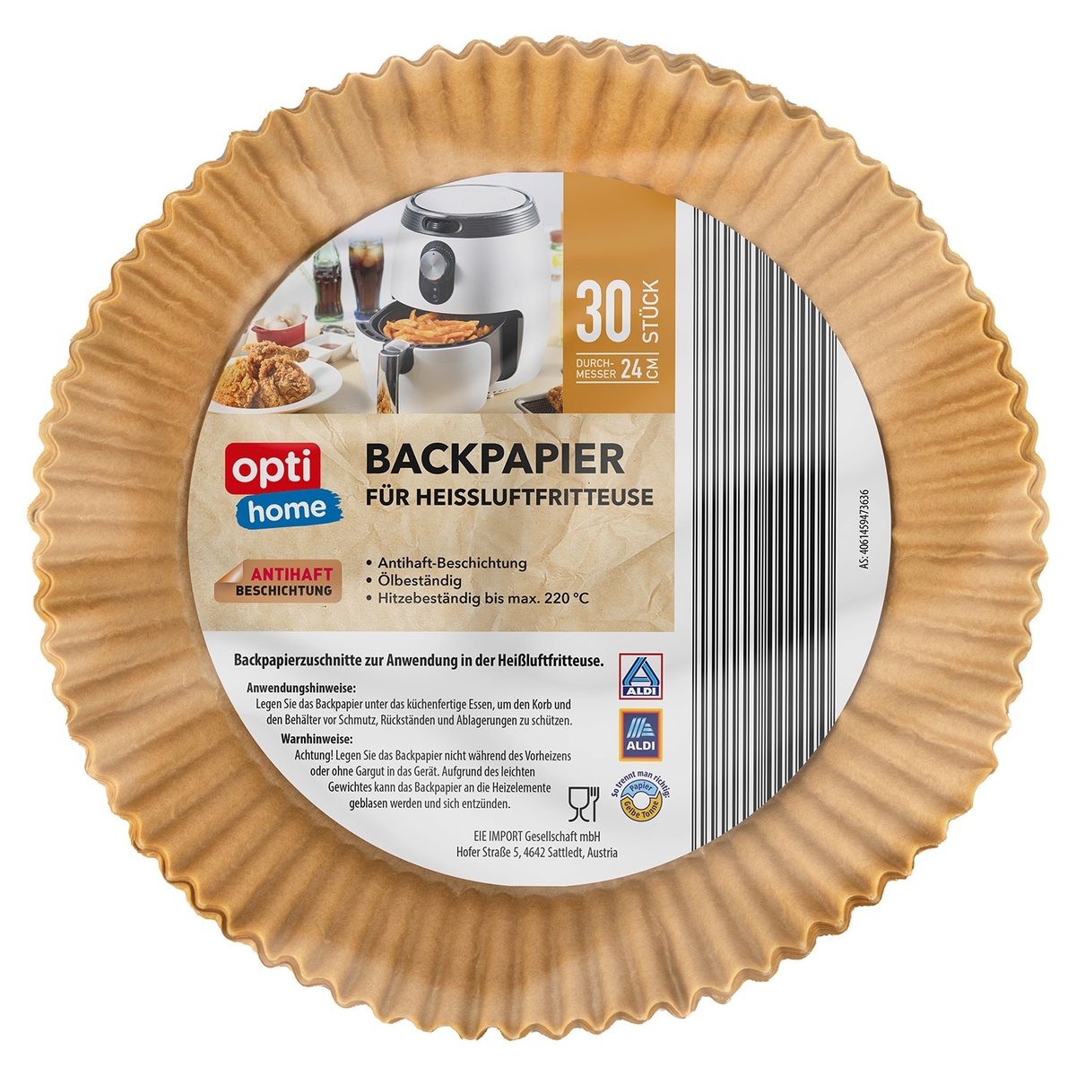 Bild 1 von OPTIHOME Backpapier für Heißluftfritteuse, 30er-/50er-Packung