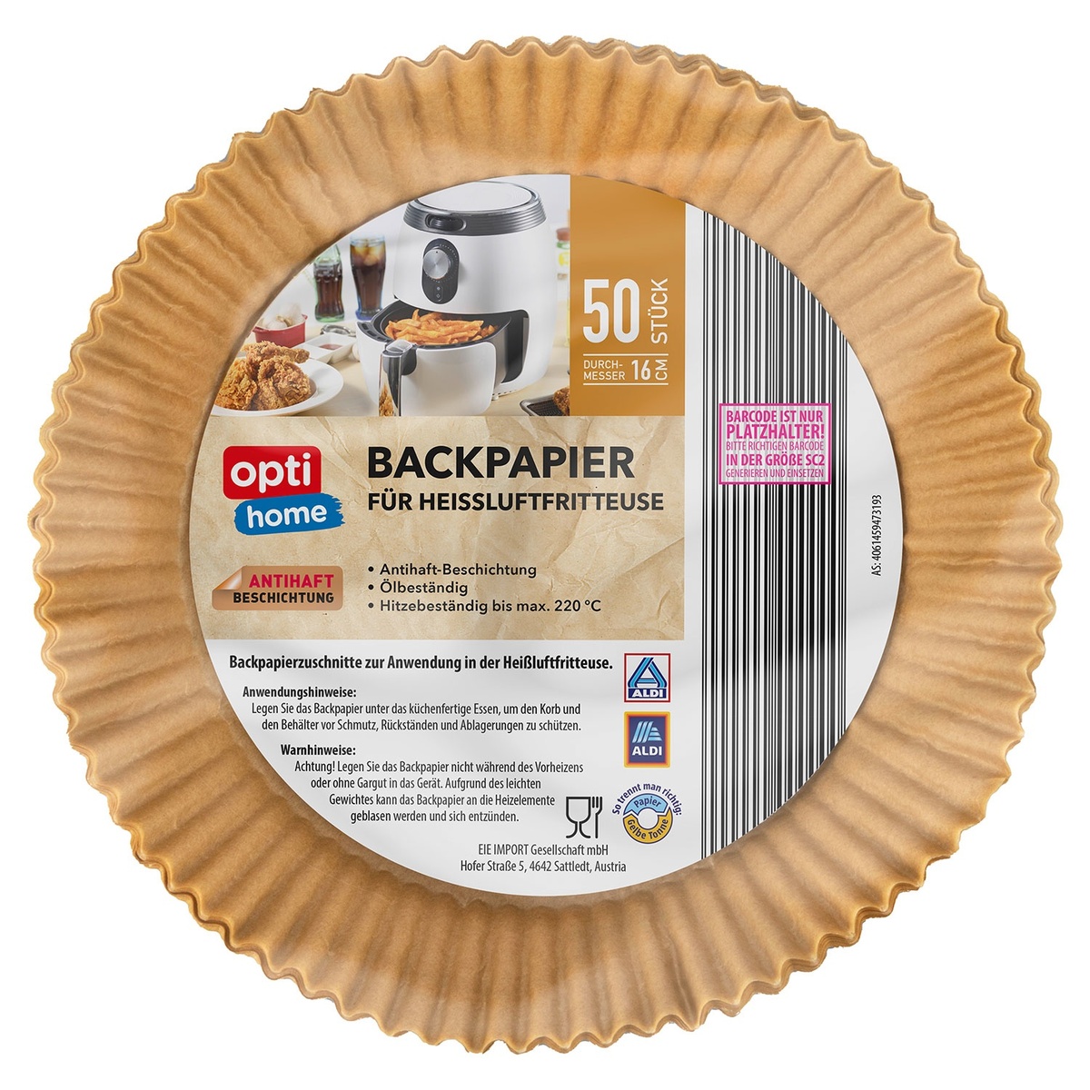 Bild 2 von OPTIHOME Backpapier für Heißluftfritteuse, 30er-/50er-Packung