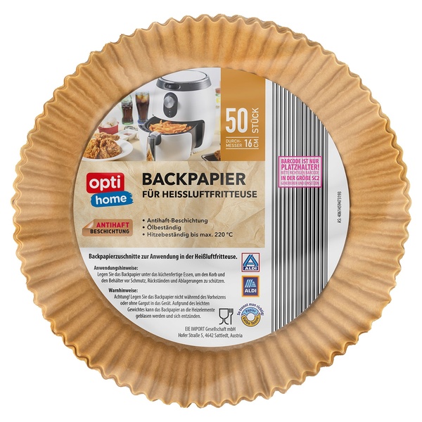 Bild 2 von OPTIHOME Backpapier für Heißluftfritteuse, 30er-/50er-Packung