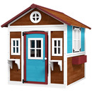 Bild 1 von Outsunny Kinderspielhaus Holz Spielhaus für Kinder Outdoor Gartenspielhaus mit Fenster, Blumentopfrack Holzspielhaus für 3-8 Jahre Kinder Dunkelbraun
