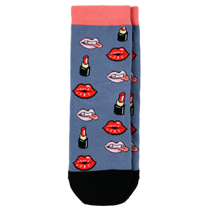 1 Paar Damen Socken mit Lippen-Motiven BLAUGRAU