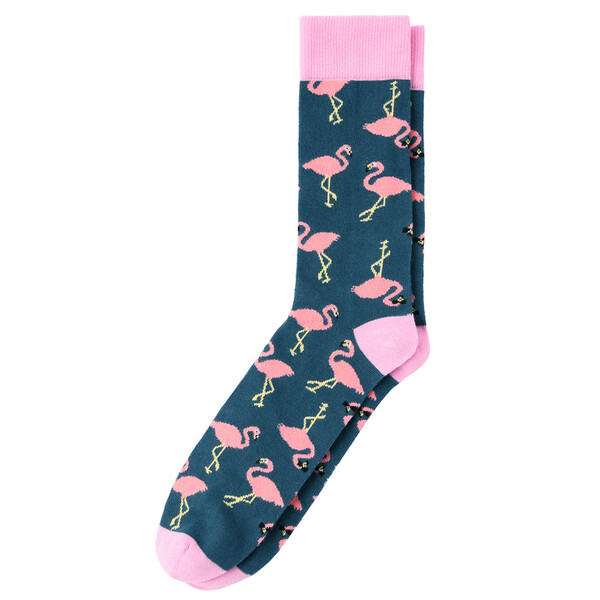 Bild 1 von 1 Paar Herren Socken mit Flamingo-Motiven PETROL / ROSA