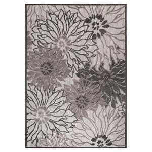 Novel Outdoorteppich Floral, Grau, Hellgrau, Textil, Blätter, rechteckig, 80x150 cm, Oeko-Tex® Standard 100, pflegeleicht, Teppiche & Böden, Teppiche, Outdoorteppiche