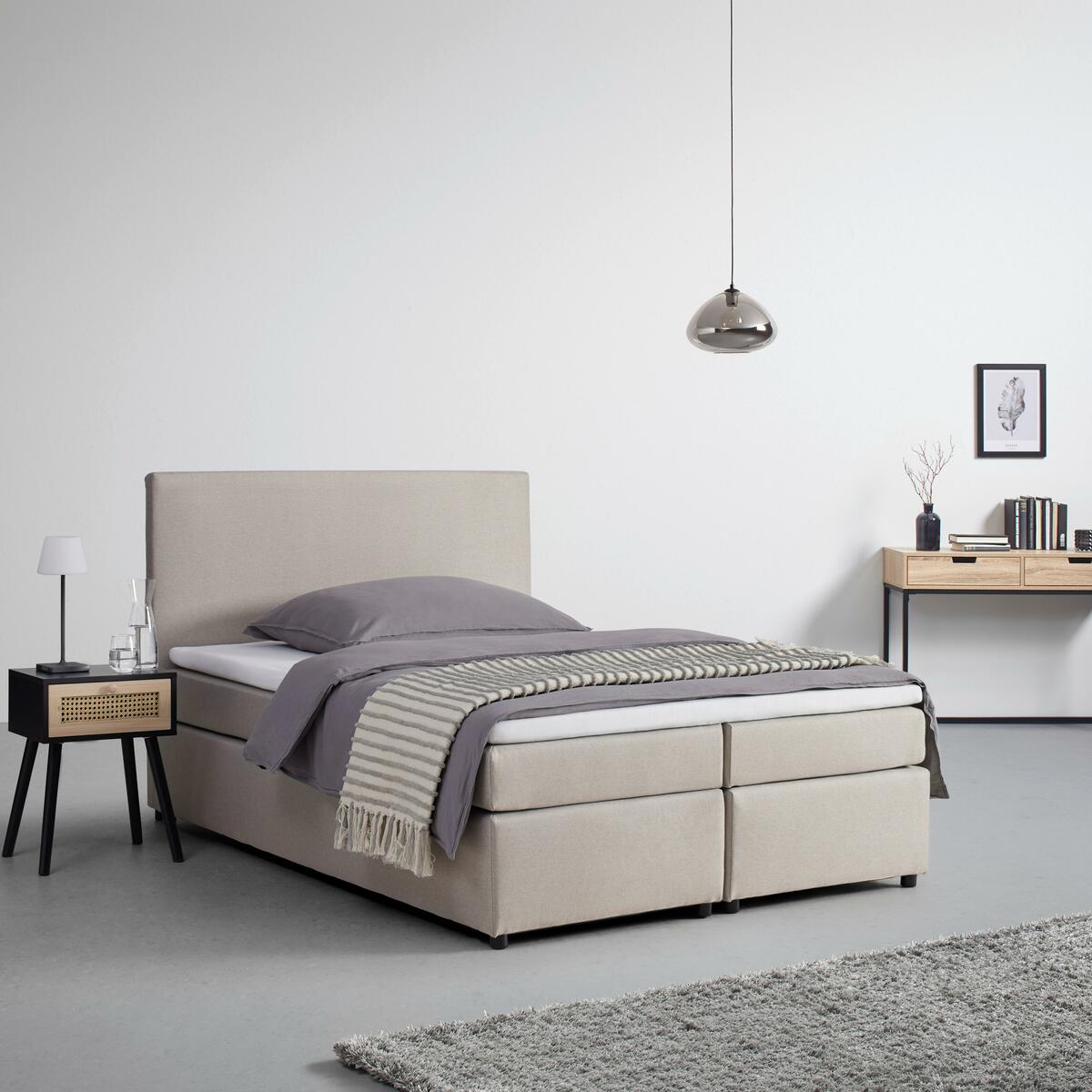 Bild 1 von Boxspringbett ''Melina'', 140x200 cm, beige, mit Topper, Beige