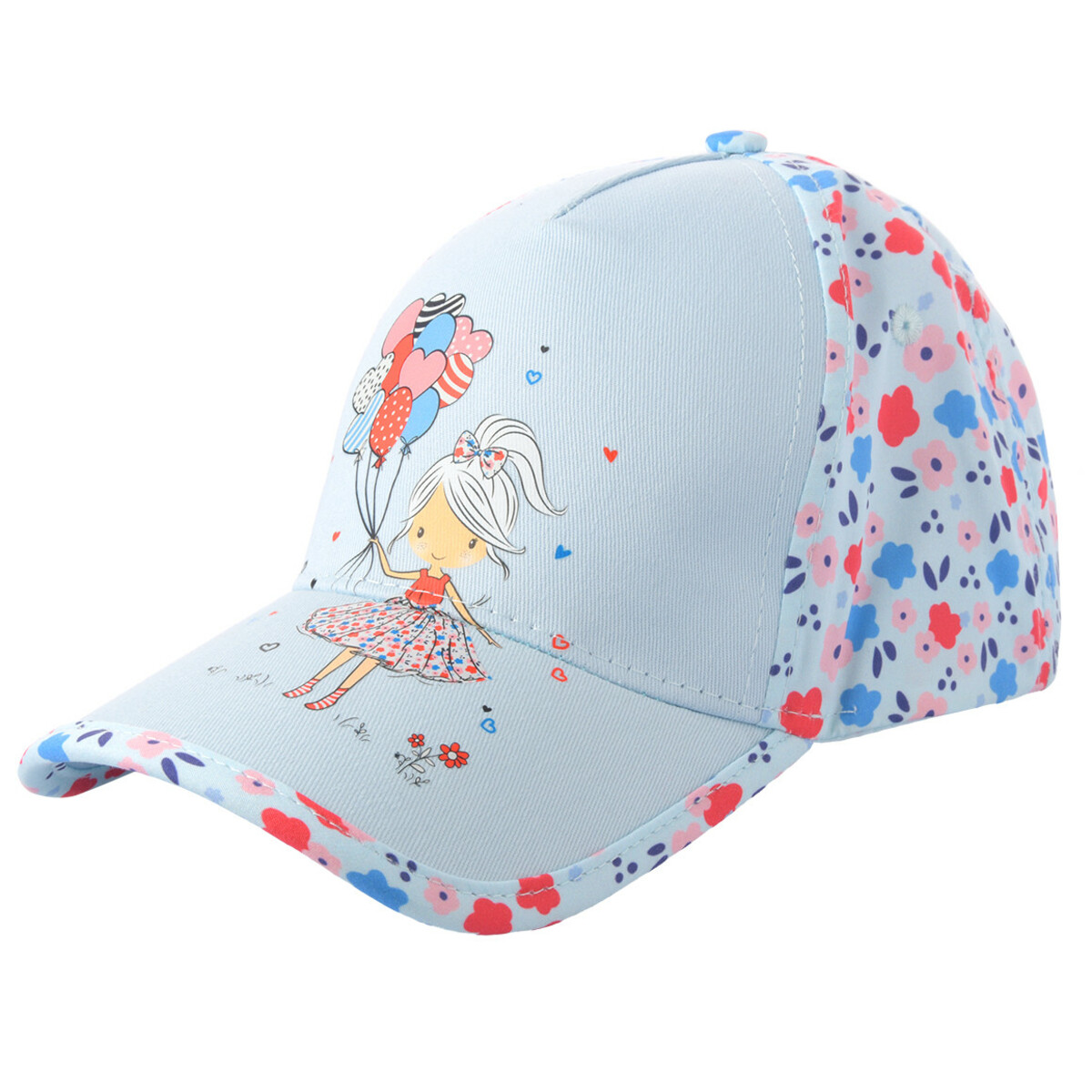 Bild 1 von Mädchen Kappe mit Blumen-Allover HELLBLAU / ROT / ROSA