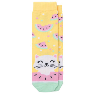 1 Paar Mädchen Socken mit Katzen-Motiv GELB