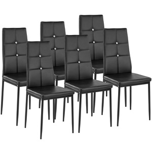 6 Esszimmerstühle, Kunstleder mit Glitzersteinen - schwarz