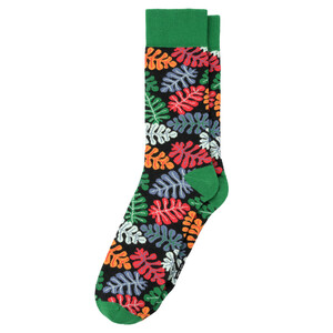 1 Paar Herren Socken mit bunten Blättern SCHWARZ / GRÜN / BUNT