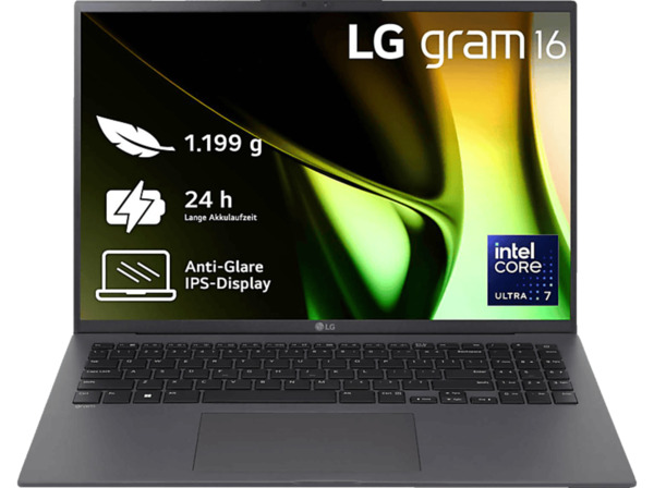 Bild 1 von LG gram 16Z90S-G.AD7CG, Notebook, mit 16 Zoll Display, Intel® Core™ Ultra 7,155H Prozessor, 32 GB RAM, 2 TB SSD, Arc® GPU, Grau, Windows 11 Home (64 Bit), Grau