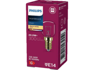 PHILIPS T29 40W 1ER Backofenlampe E14 Warmweiß, Transparent