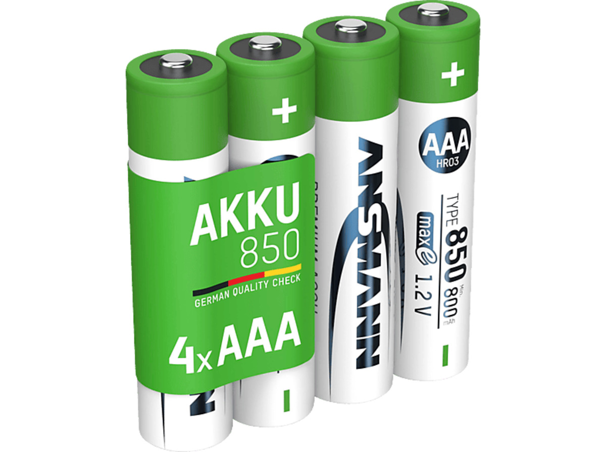 Bild 1 von ANSMANN 4er Set NiMH Akku, Nickel-Metallhydrid, 1.2 Volt, 850 mAh, Weiß