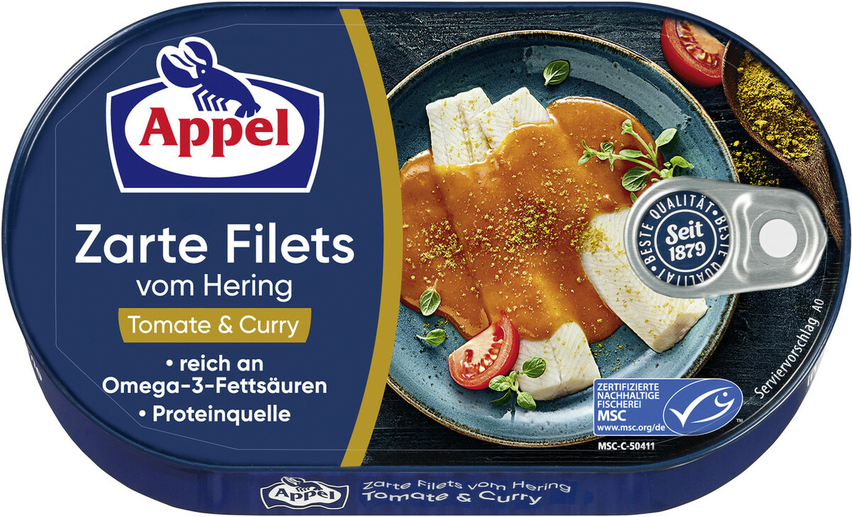 Bild 1 von Appel Heringsfilets Tomate & Curry 200G
