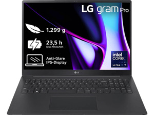 LG gram Pro 17Z90SP-G.AA78G, Notebook, mit 17 Zoll Display, Intel® Core™ Ultra 7,155H Prozessor, 16 GB RAM, 1 TB SSD, Arc® GPU, Schwarz, Windows 11 Home (64 Bit), Schwarz