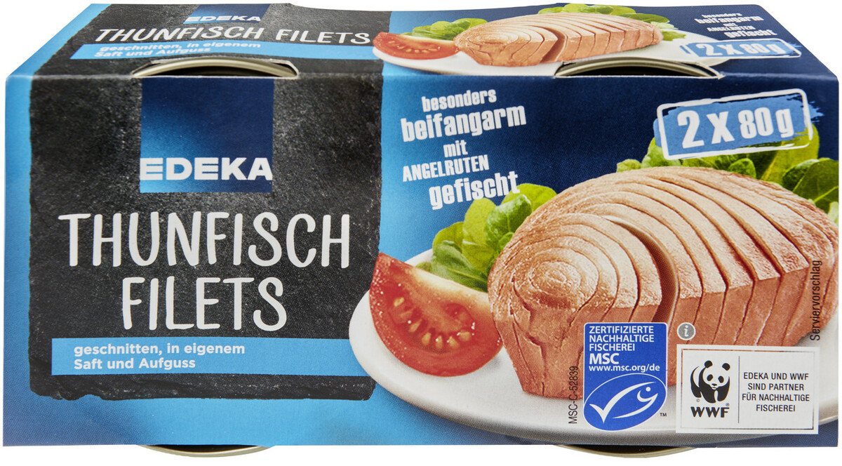Bild 1 von EDEKA Thunfischfilets in eigenem Saft und Aufguss 2x 80G
