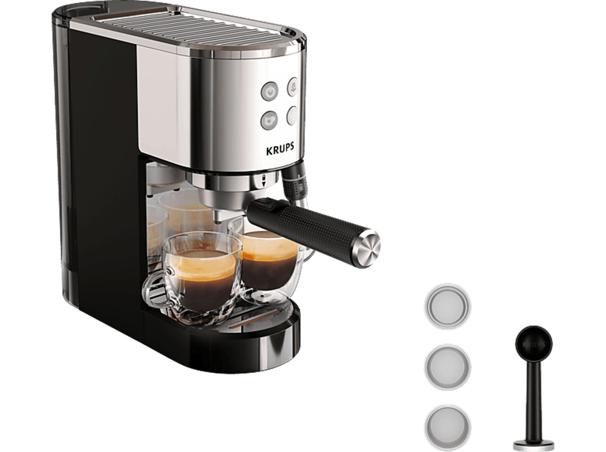 Bild 1 von KRUPS XP444C Virtuoso+ Espresso-Siebträgermaschine Edelstahl/Schwarz, Edelstahl/Schwarz