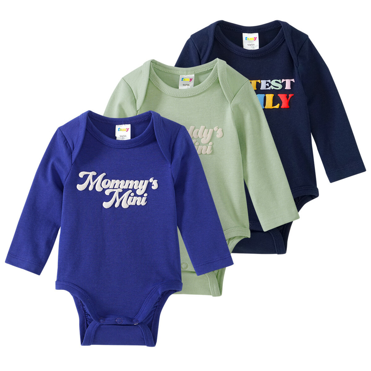 Bild 1 von 3 Baby Schlupfbodys mit Message-Print DUNKELBLAU / BLAU / HELLGRÜN