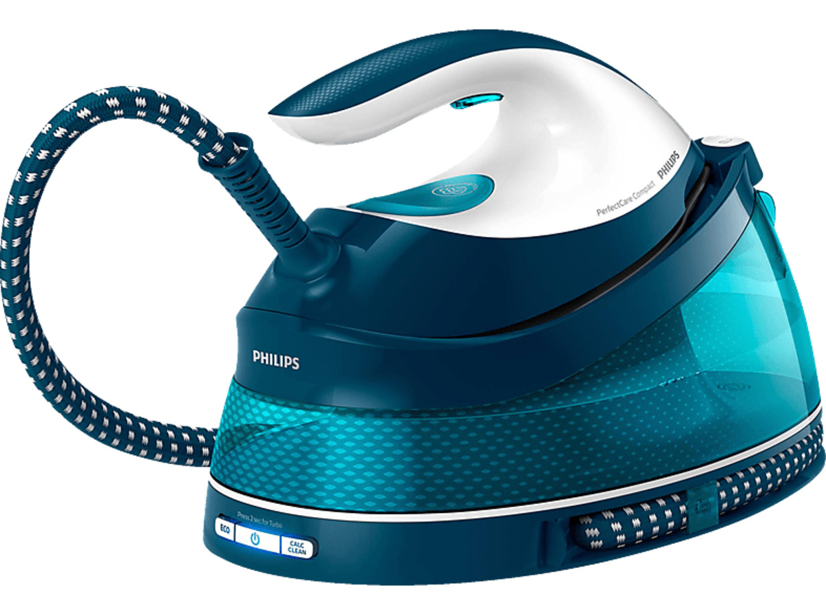 Bild 1 von PHILIPS GC7844/20 PerfectCare Compact OptimalTemp, 1.5L, Dampfbügelstation (2400 Watt, 6,5 bar), Blau/Weiß
