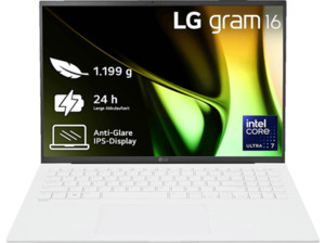 LG gram 16Z90S-G.AA77G, Notebook, mit 16 Zoll Display, Intel® Core™ Ultra 7,155H Prozessor, GB RAM, 1 TB SSD, Arc® GPU, Weiß, Windows 11 Home (64 Bit), Weiß