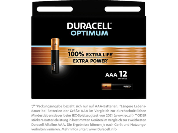 Bild 1 von DURACELL OPTIMUM AAA (Alkaline) Batterie 12 Stück
