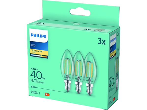 Bild 1 von PHILIPS LED Classic 3er Pack Leuchtmittel Warmweiß, Transparent