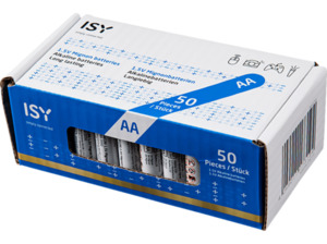 ISY IBA-2050 AA Batterie, 1.5 Volt 50 Stück, Weiß/Blau