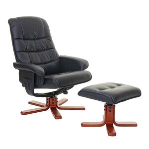 Relaxsessel MCW-E30, Fernsehsessel Liegesessel TV-Sessel mit Hocker ~ Kunstleder schwarz