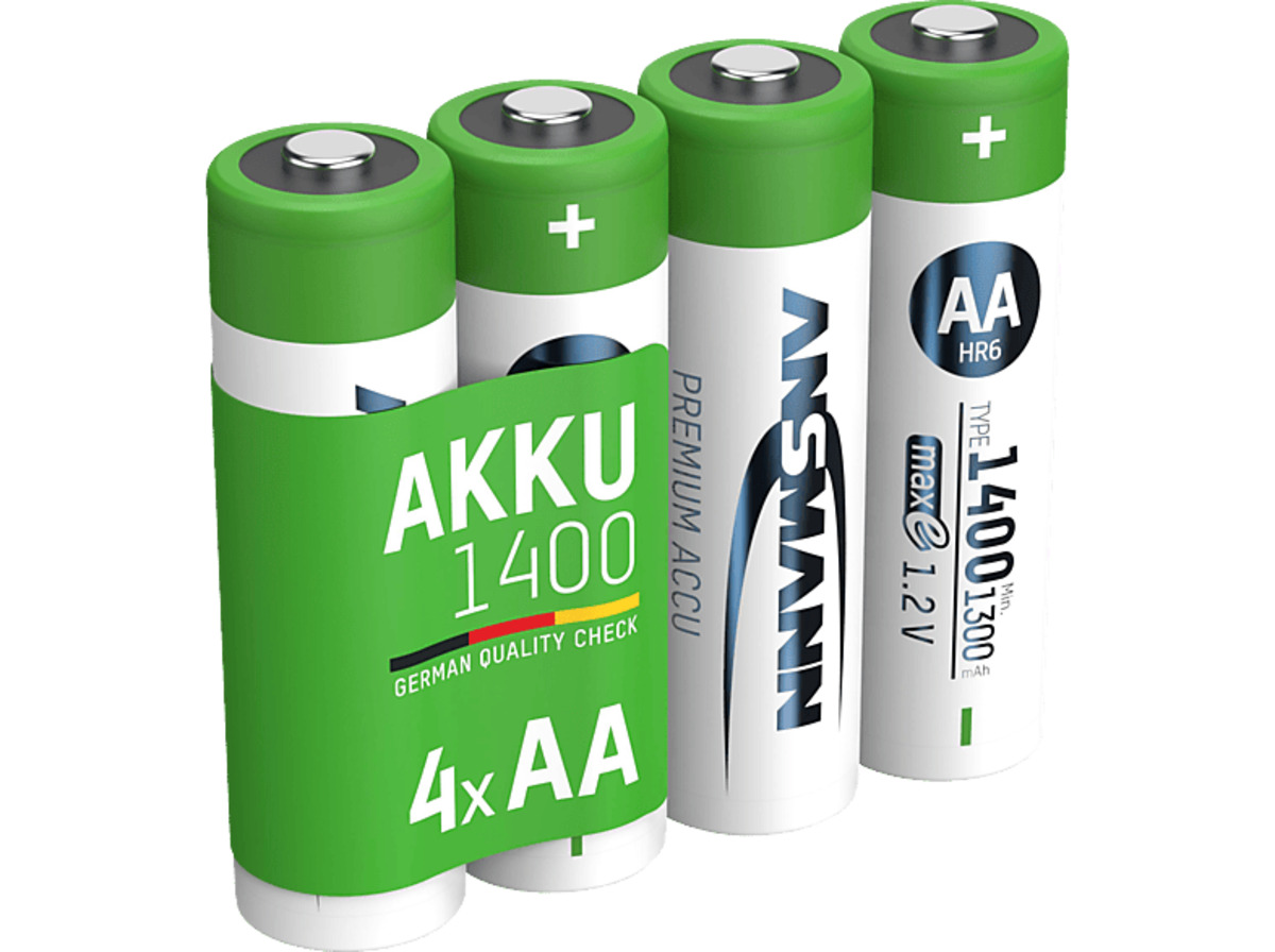 Bild 1 von ANSMANN 4er Set NiMH Akku, Nickel-Metallhydrid, 1.2 Volt, 1400 mAh, Weiß