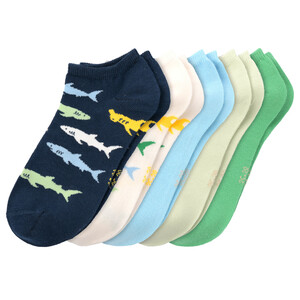 5 Paar Jungen Sneaker-Socken mit Hai-Motiven WEISS / GRÜN / BLAU