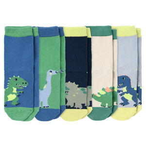 5 Paar Jungen Socken mit Dino-Motiven BLAU / GRÜN / HELLBEIGE