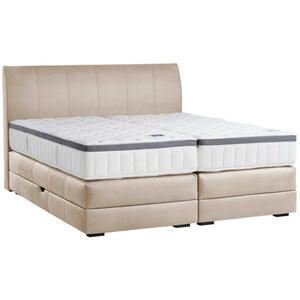 Novel Boxspringbett, Beige, Textil, Wenge, H2, 7-Zonen, Höhe ca. 27 cm, 200x200 cm, Bettkasten, Federkernmatratze, Schlafzimmer, Betten, Doppelbetten